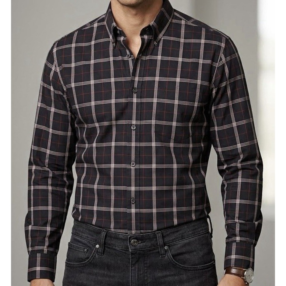 Vintage Burberry London Men's Check Plaid Long-Sleeve (XL, Made in USA)